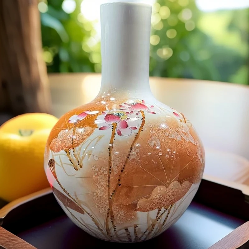 【景德镇】手工手绘秋荷荷花天球瓶