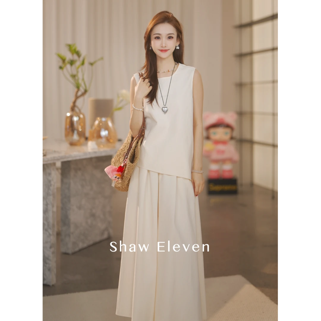 【Shaw Eleven】2025年夏女装法式设计感无袖上衣裤子套装77006