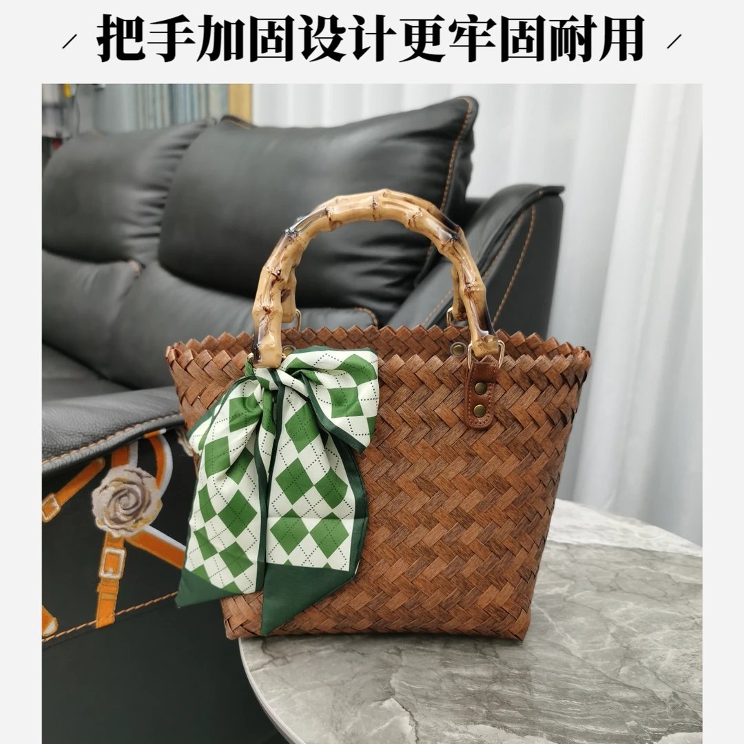 手提包编织包包花朵包袋夏季菜篮敞口藤编沙滩包时尚百搭小包包