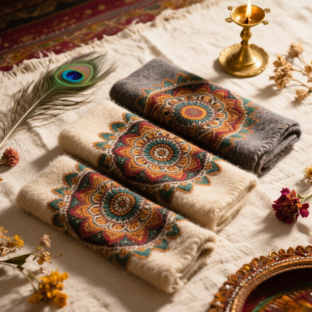 【围巾】Y 40-190N0退N0换克什米尔异域特色羊毛围巾民族风提花绣花