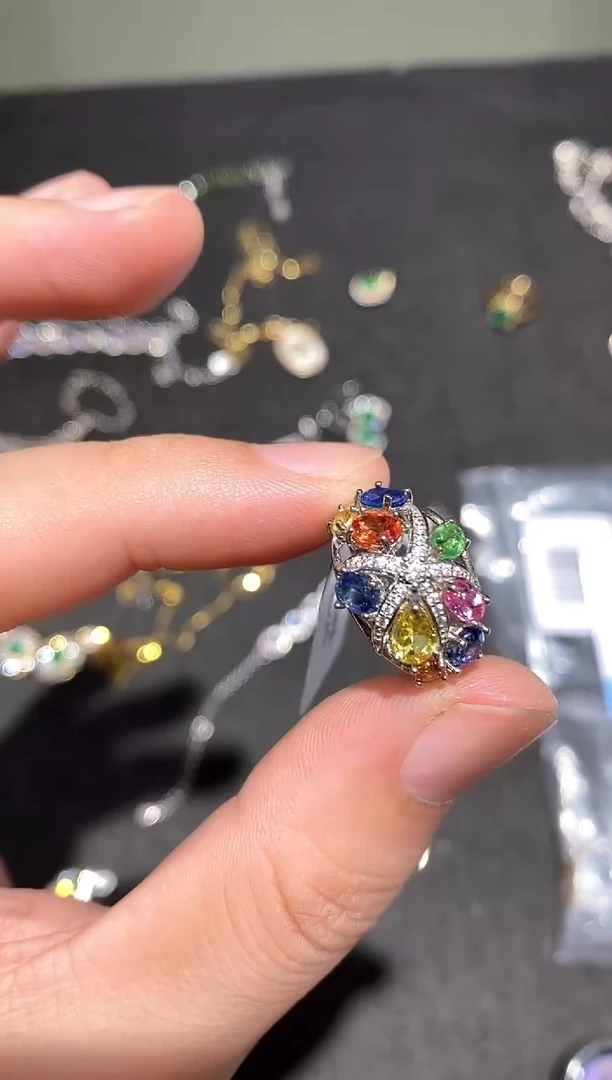 戒指蓝宝石银S925镶嵌戒指