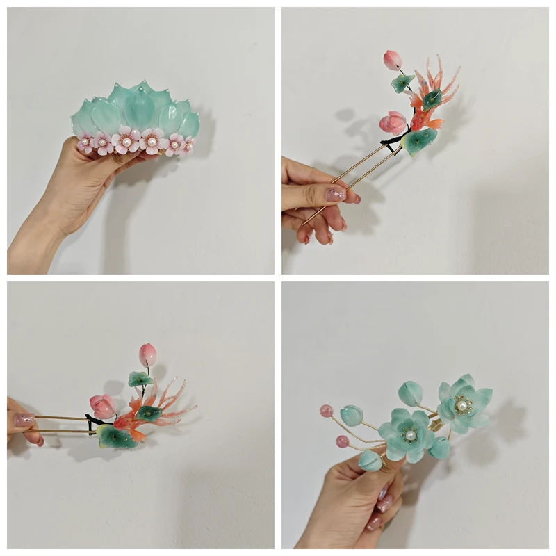 风雪初晴一池荷花满池锦鲤发钗【热缩】手工设计古风汉服日常仙气