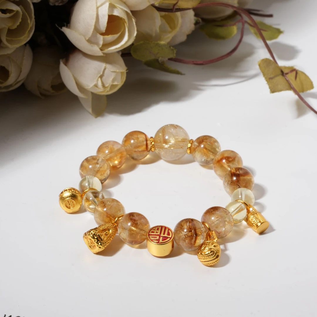 【新款富贵山-招米】天然黄塔晶+金发晶+柠檬黄水晶手串 礼盒装