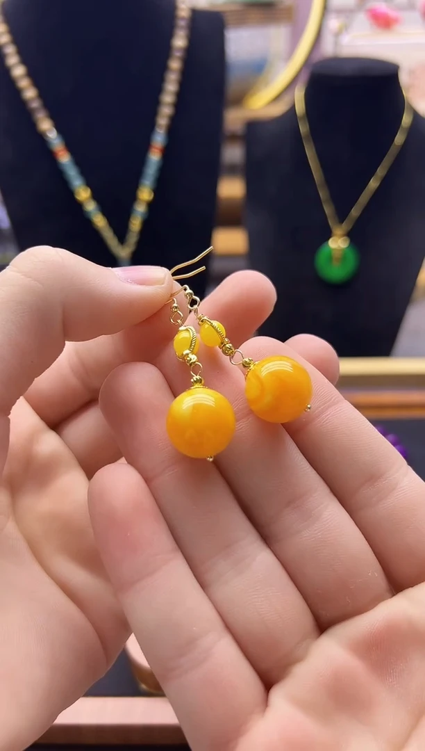 【闪购商品】蜜蜡耳饰14K金镶嵌E208