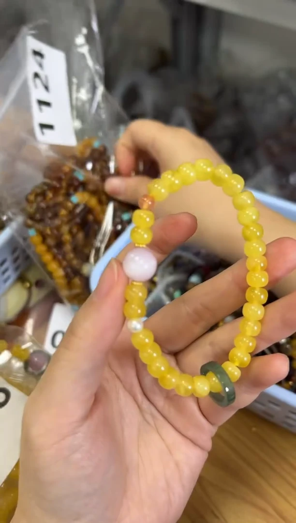 未镶嵌蜜蜡手链蜜蜡桶珠翡翠跑环款手链[1188]