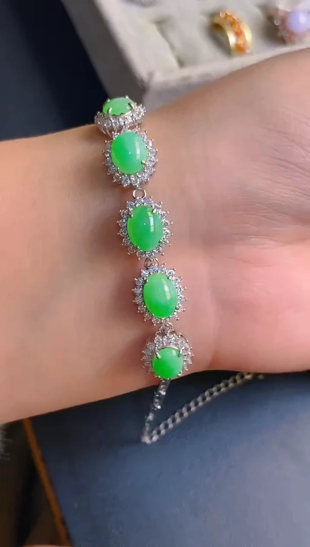 【闪购商品】翡翠耳饰银S925镶嵌天然A货翡翠1