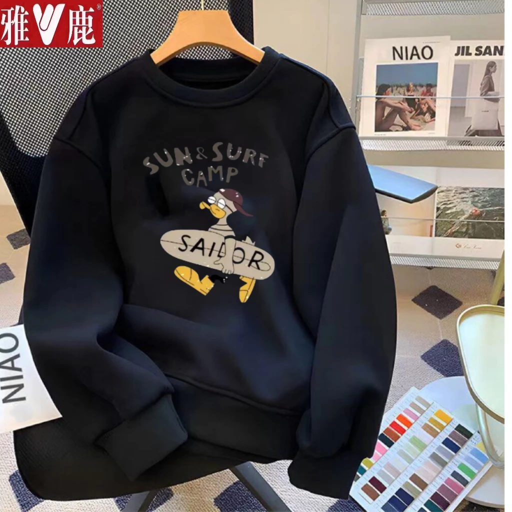 雅鹿男装时尚男女同款潮流休闲时尚百搭圆领秋冬运动宽松情侣卫衣