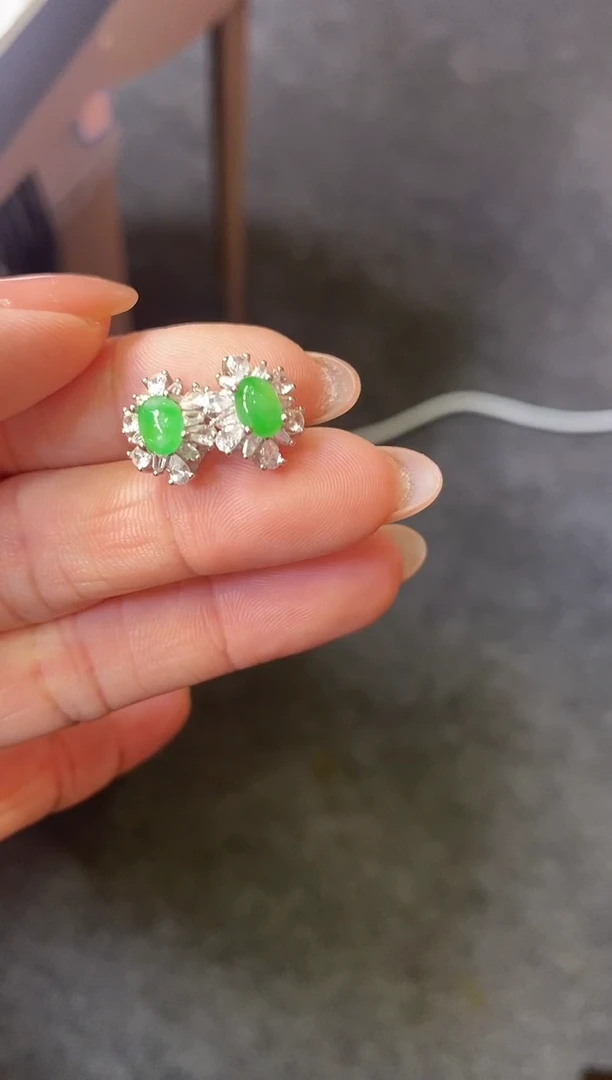 翡翠银S925镶嵌耳饰耳钉