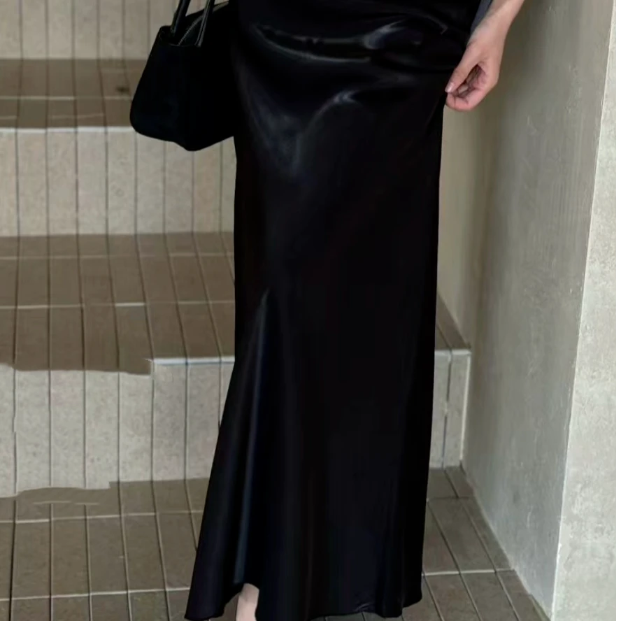 复古女装长款夏季松紧带不起球法式常规半身裙优雅拉链