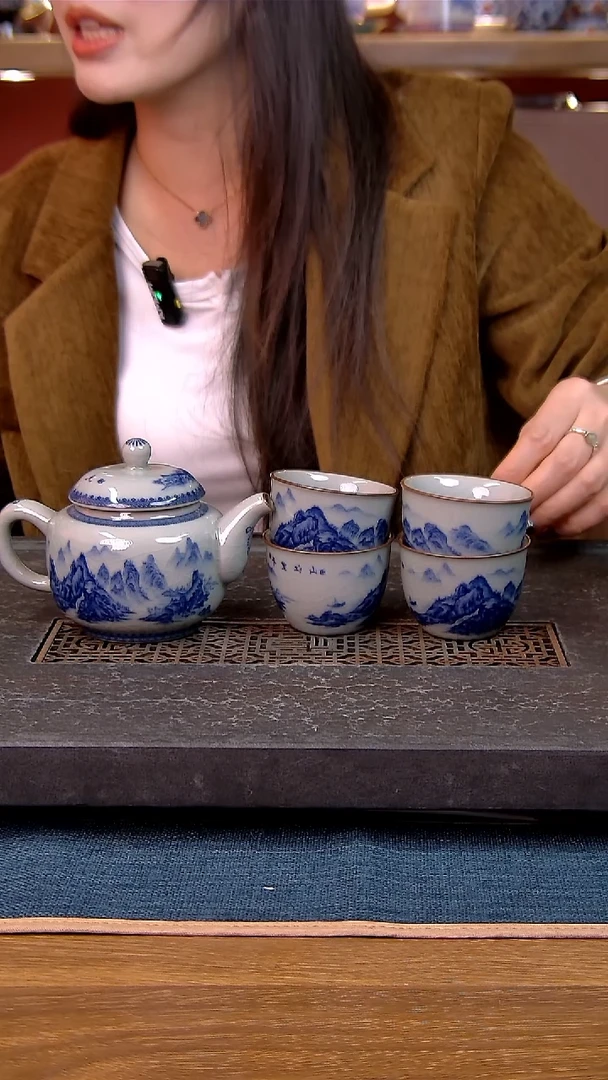 简装家用款5件套 老陶泥开片纹陶瓷茶具