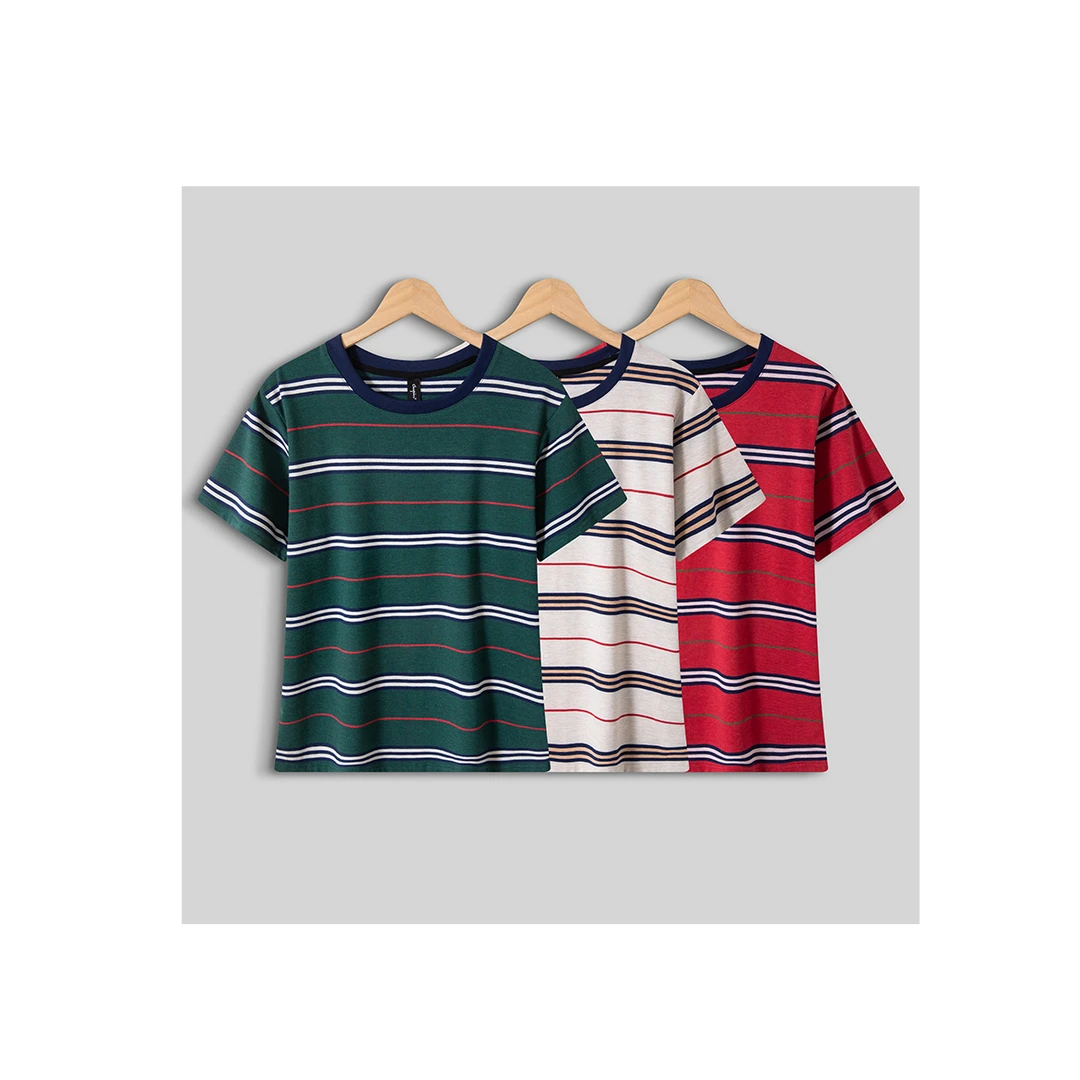 手工裁剪对条 【25159#】春夏女款宽松休闲圆领打底百搭条纹短袖