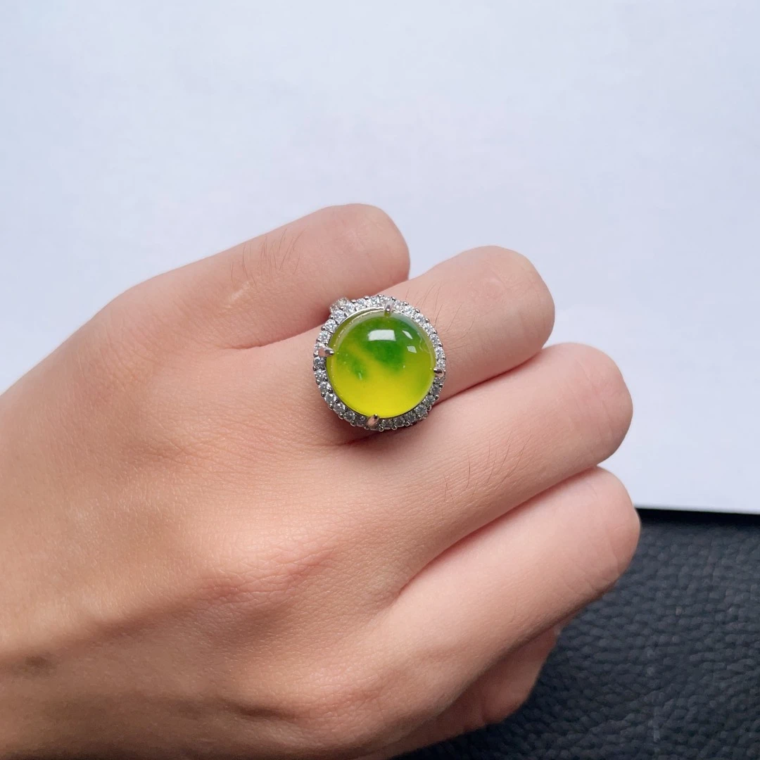【小杨严选】黄绿圆蛋面镶嵌戒指精美百搭