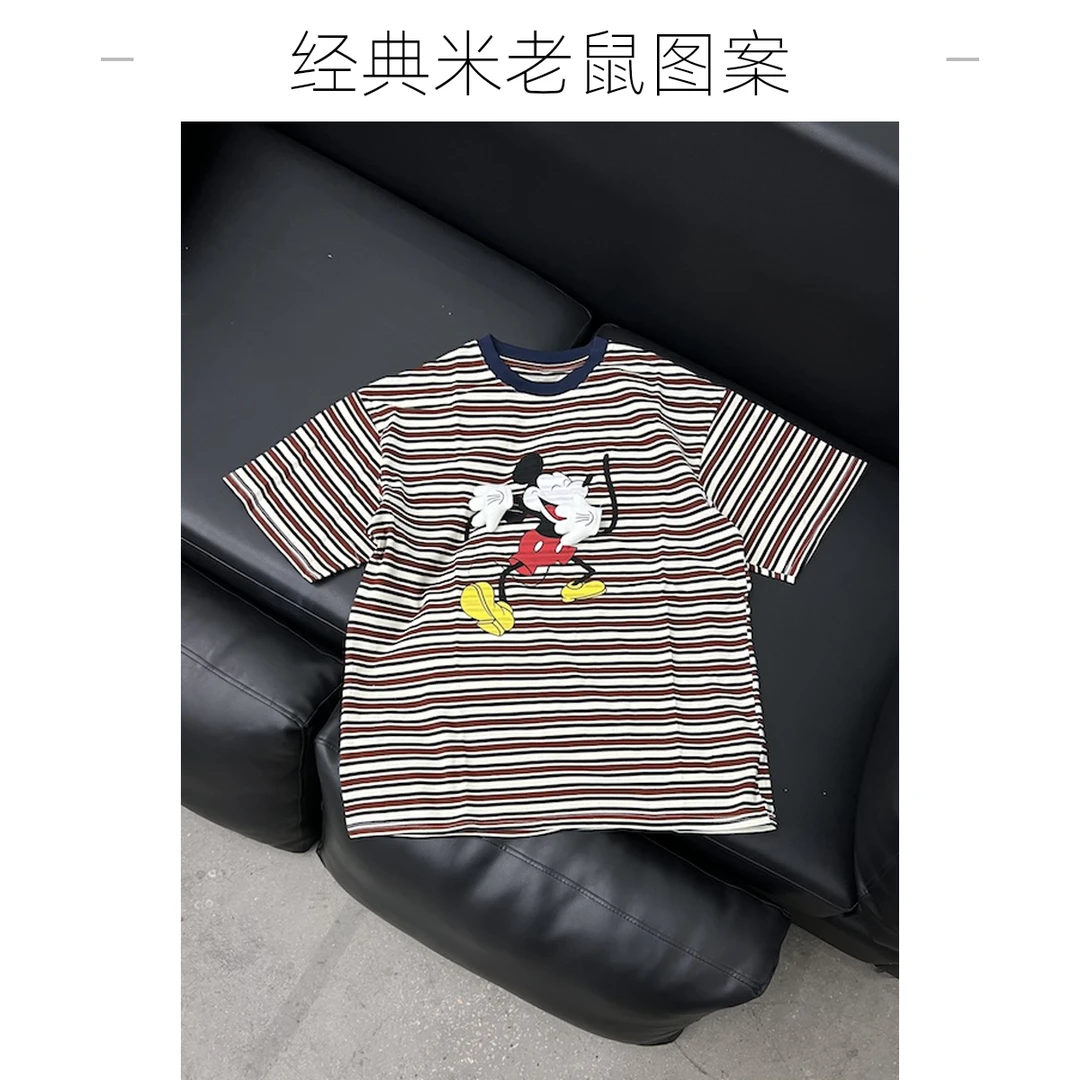 【杨英家经典条纹廓形手工印花】老钱风阔版短袖质感T恤8663