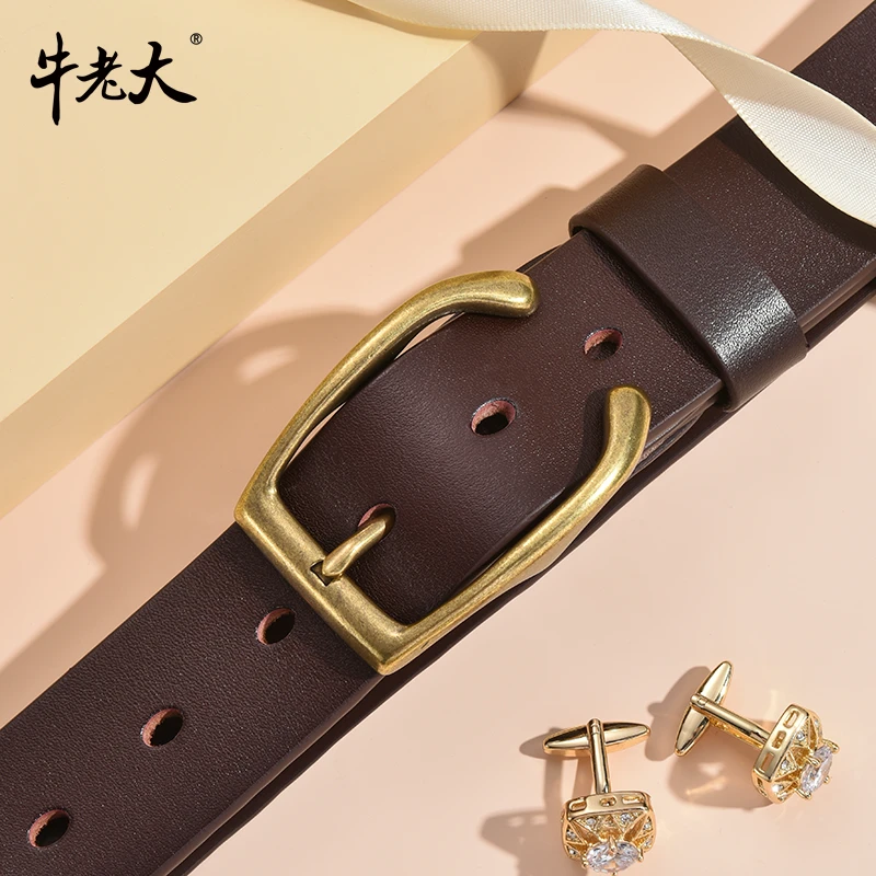 牛老大皮带男针扣真皮男士腰带纯铜不锈钢扣头层牛皮休闲复古裤带