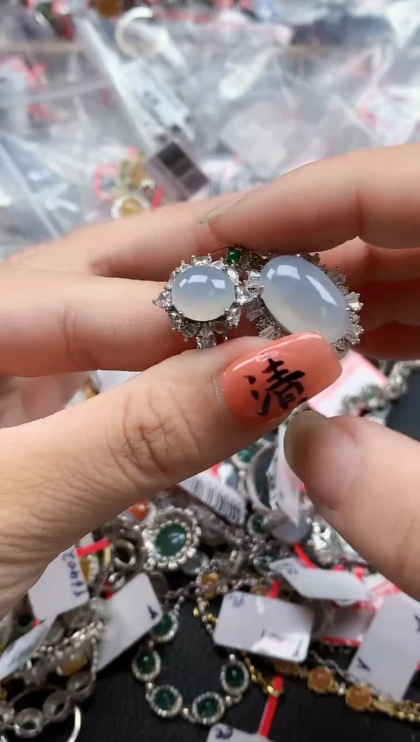 银S925镶嵌戒指翡翠天然A货缅甸翡翠