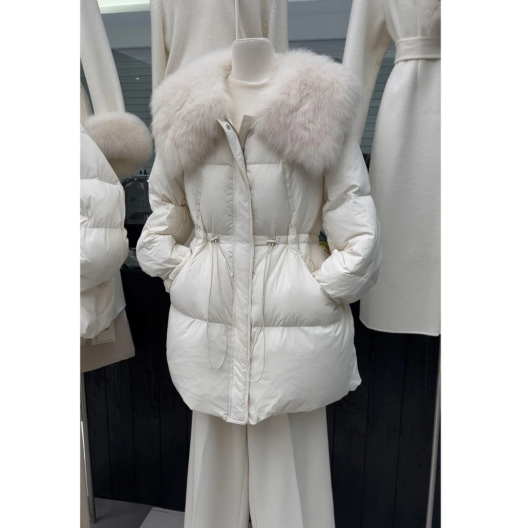 设计感大毛领收腰中长款棉服女2025冬季新款韩版收腰显瘦加厚外套