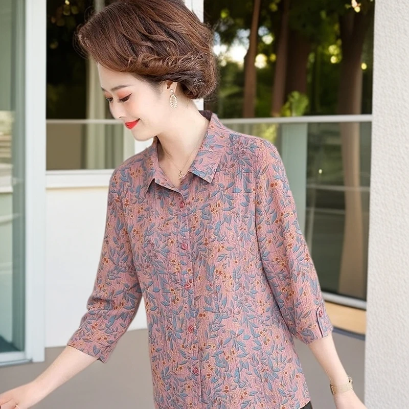 新中式夏季妈妈衬衫中老年人女装洋气时尚60岁70奶奶夏装衬衣薄款