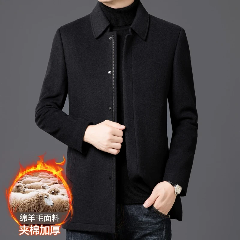 绵羊毛高档商务中长款中老年夹克男装2025年秋季春秋冬男休闲风