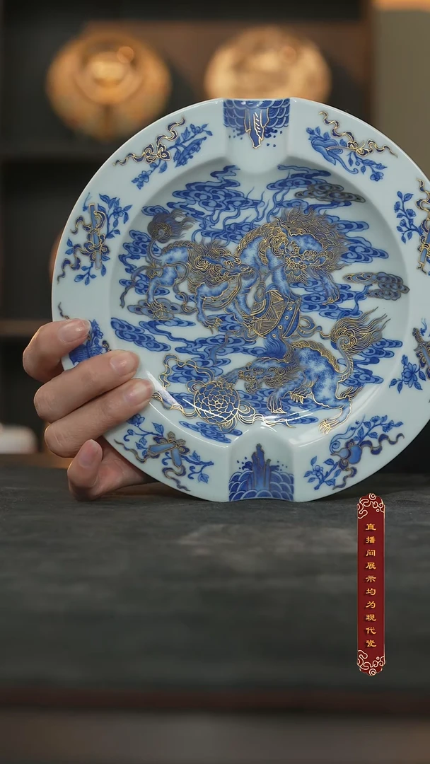 厚山柴窑青花描金雪茄缸