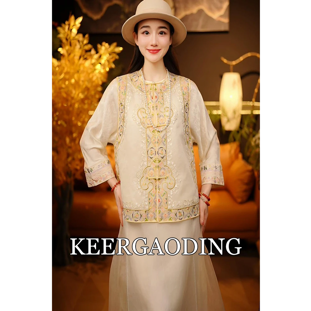 【可儿•高定】高端新中式重工手推绣桑蚕丝真丝绡马甲BQ-650133白