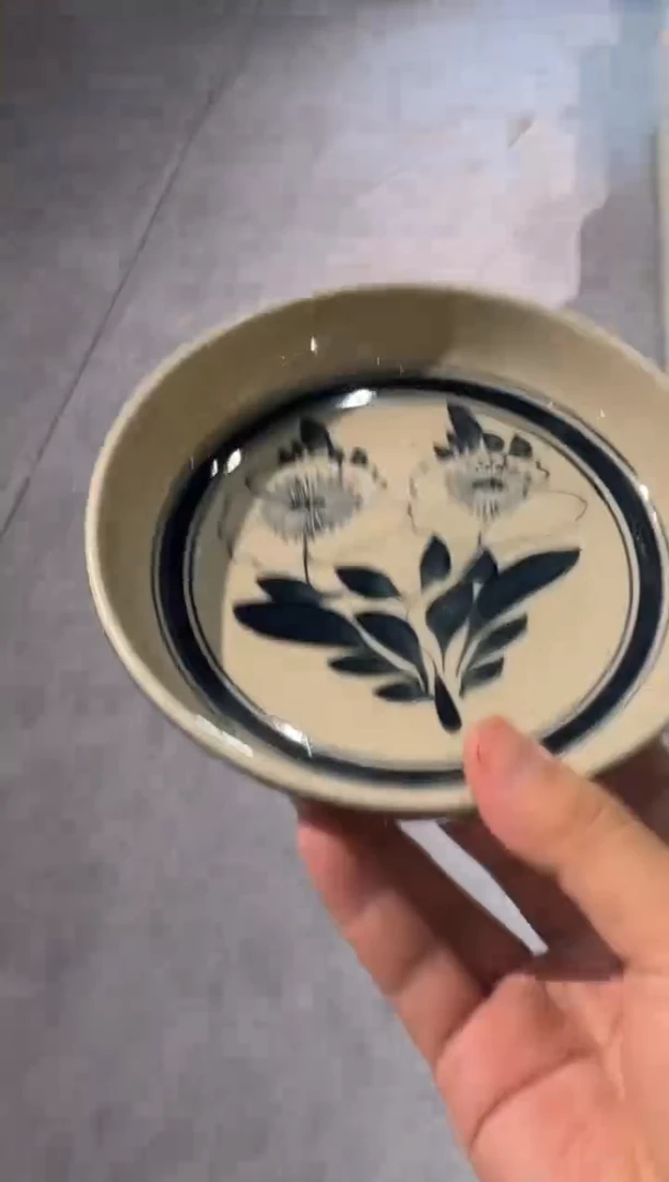 微瑕手工兰花牡丹低盘1只