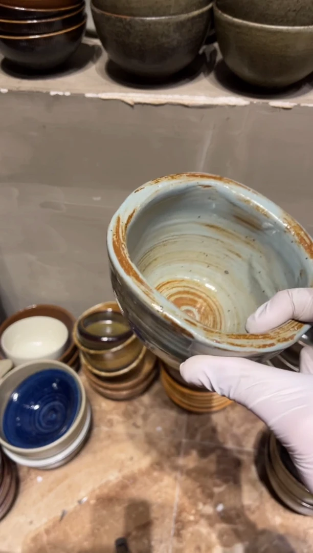 【闪购商品】瓷片542蓝麻点手工钵1个