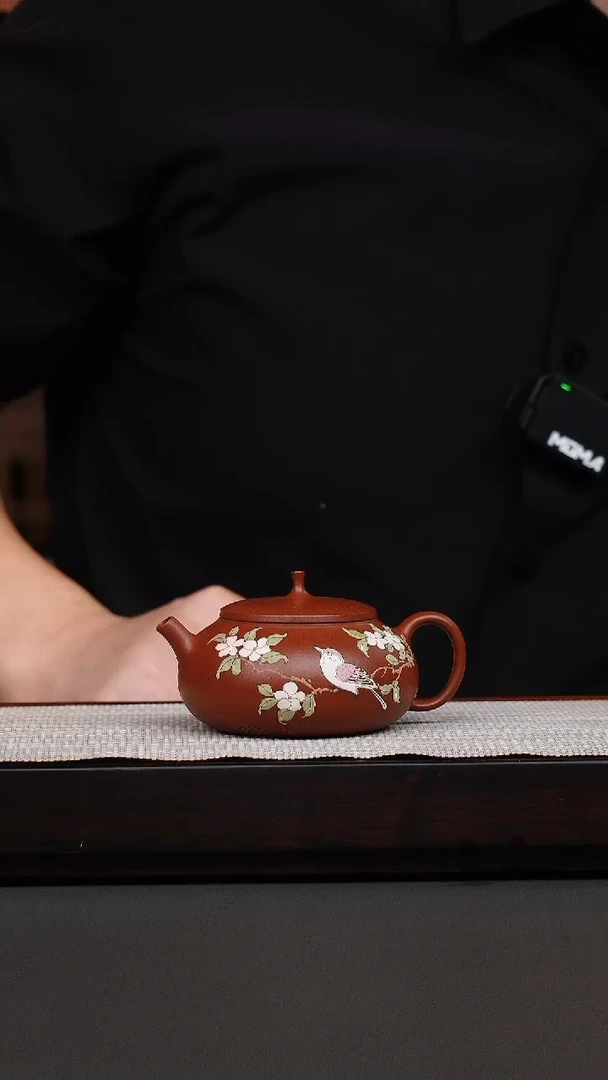 茶壶紫砂朱泥全手泥绘井栏