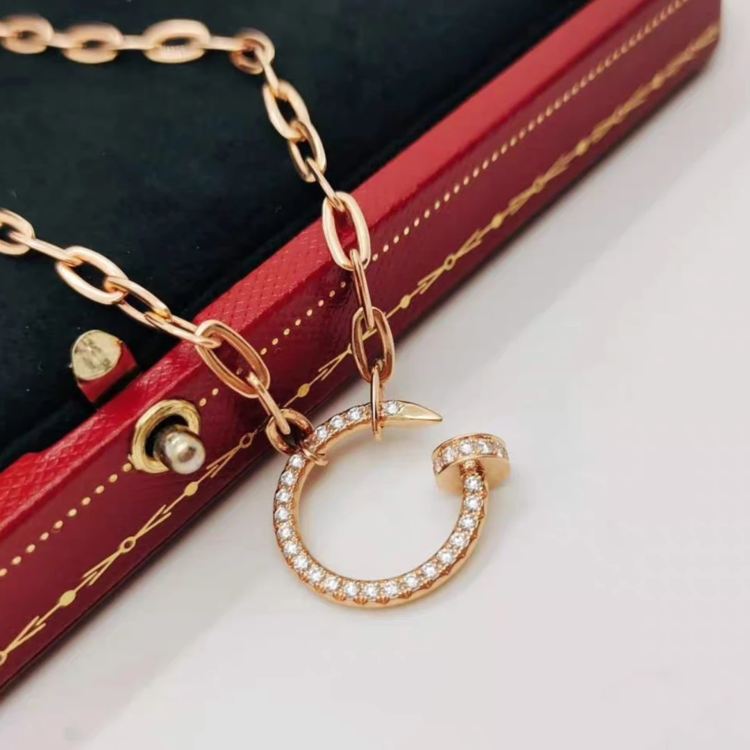99新 Cartier/卡地亚 小花6珊 玫瑰金钉子满钻 斯巴达项链 20年