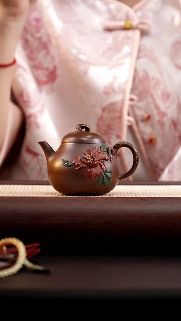 茶壶紫砂底槽清贴花茄瓜