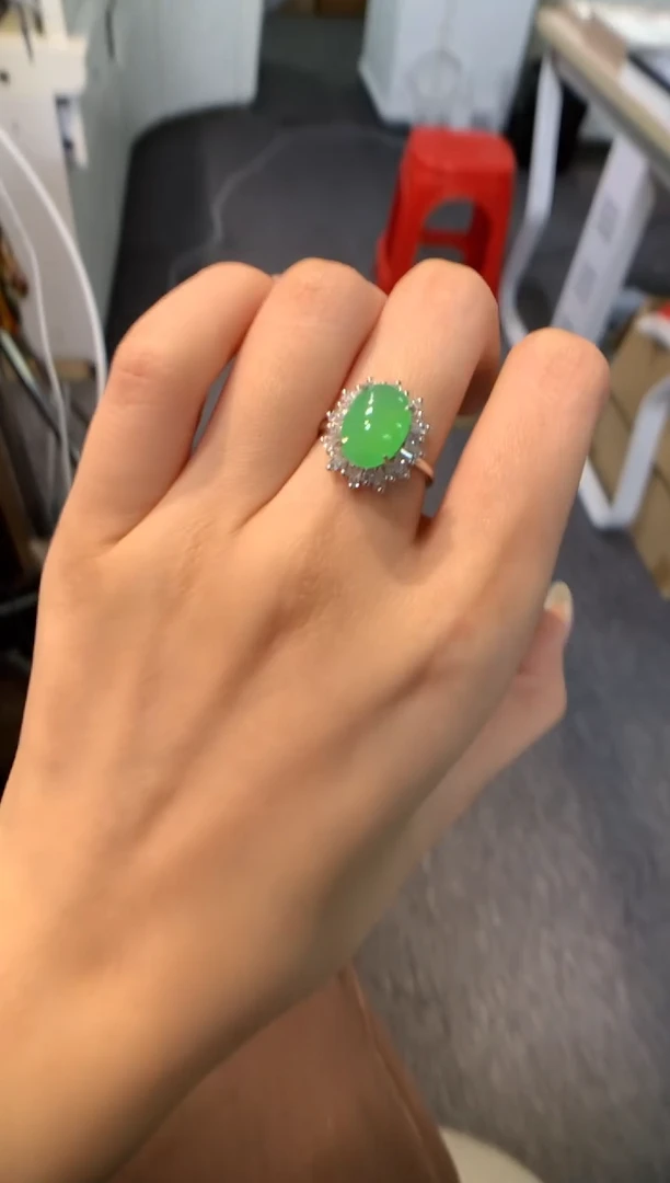 银S925镶嵌戒指翡翠戒指