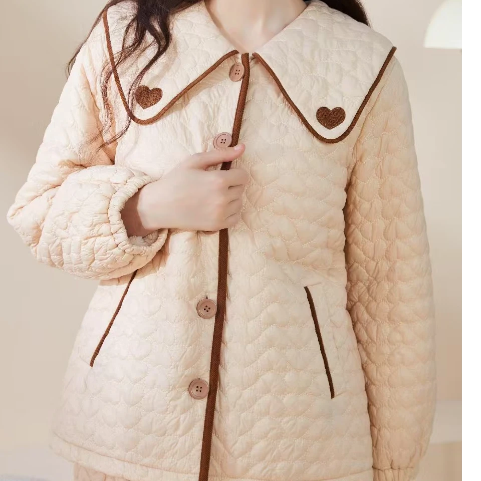 芬腾尼丝纺加厚女士可外穿家居服冬季翻领小香风