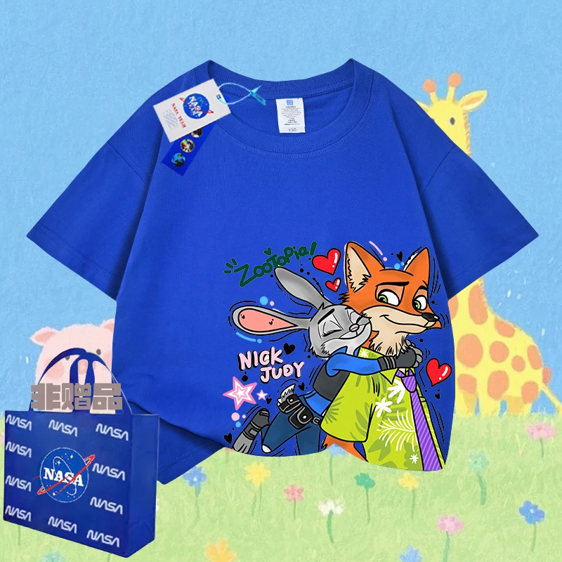 潮牌疯狂动物城儿童短袖T恤夏季新款洋气百搭中大童情侣装亲子装
