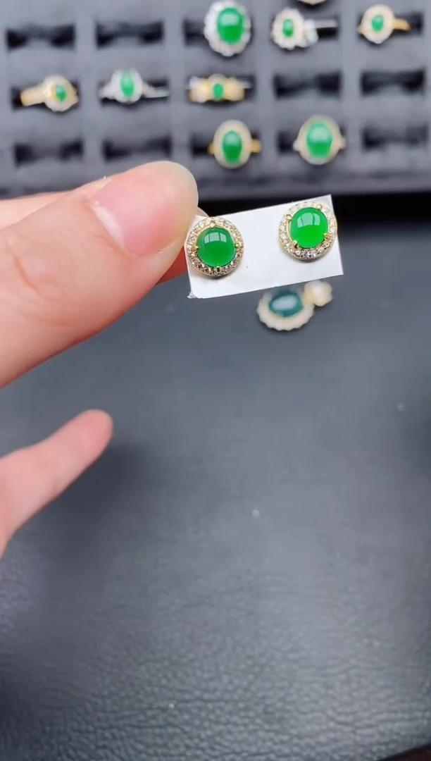 银S925镶嵌翡翠耳饰天然a货翡翠254