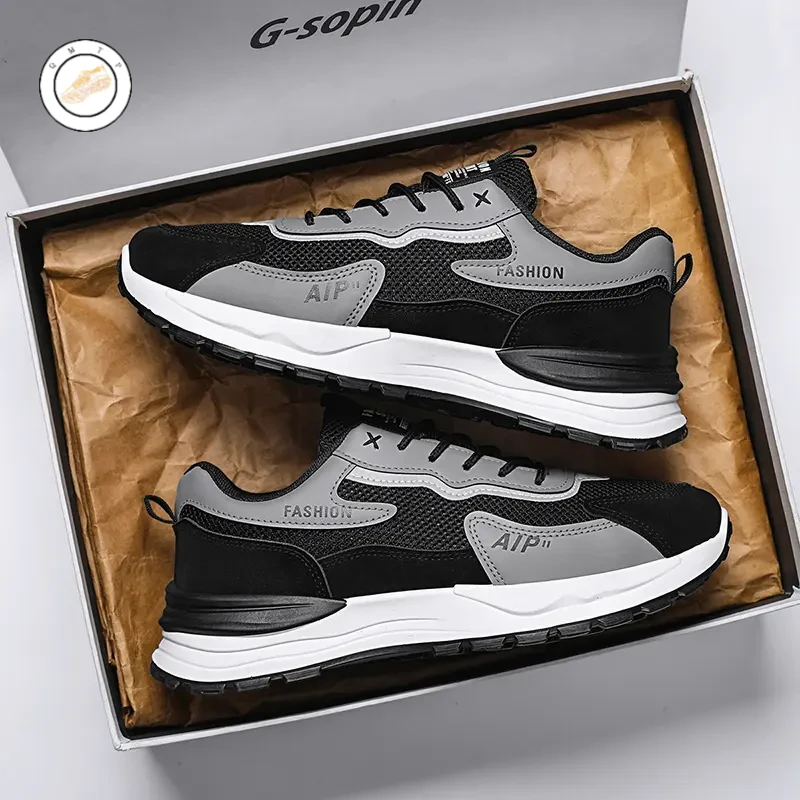 男鞋2025新款网面透气百搭老爹鞋子男士运动休闲板鞋厚底增高潮鞋