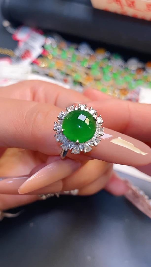 银S925镶嵌戒指翡翠天然