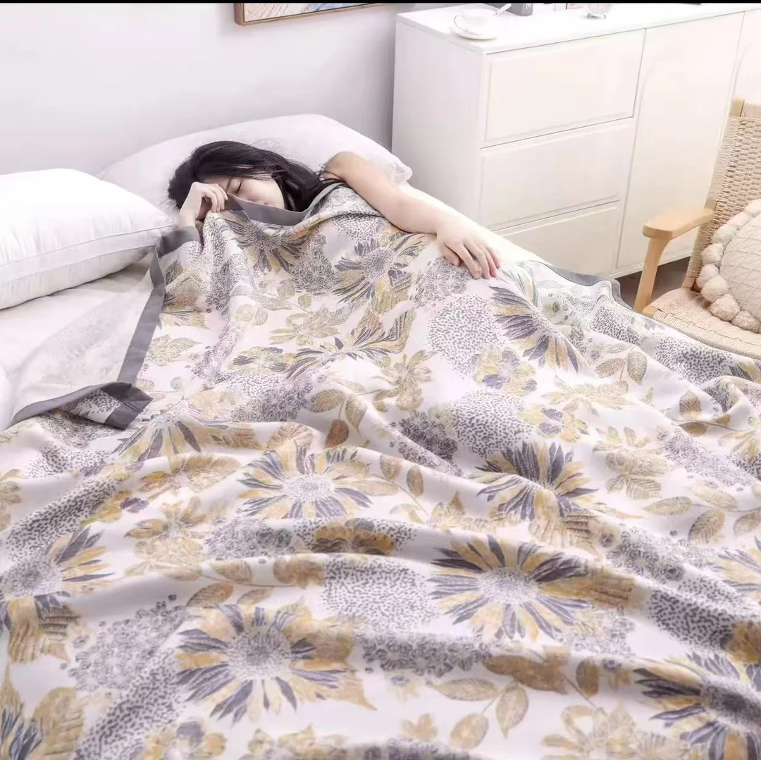 【Y床盖-葵叶】240*250cm可铺可盖多层纱布亲肤通用高端床盖