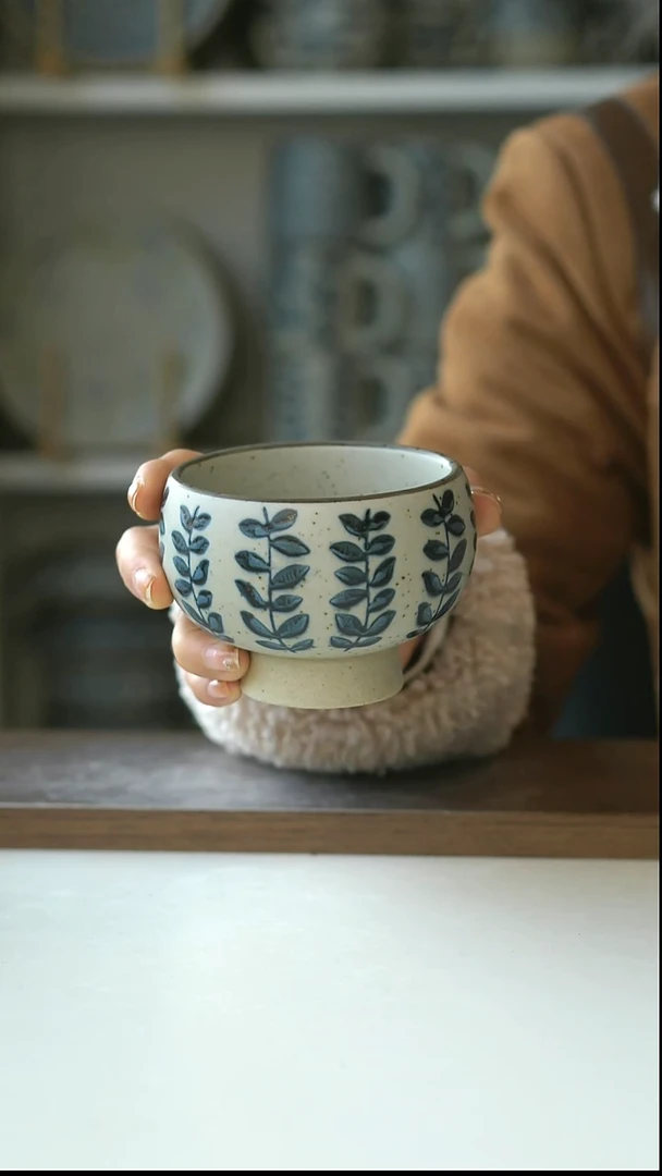 陶粗陶手握藤蔓高足蛋杯220ml@7-7@