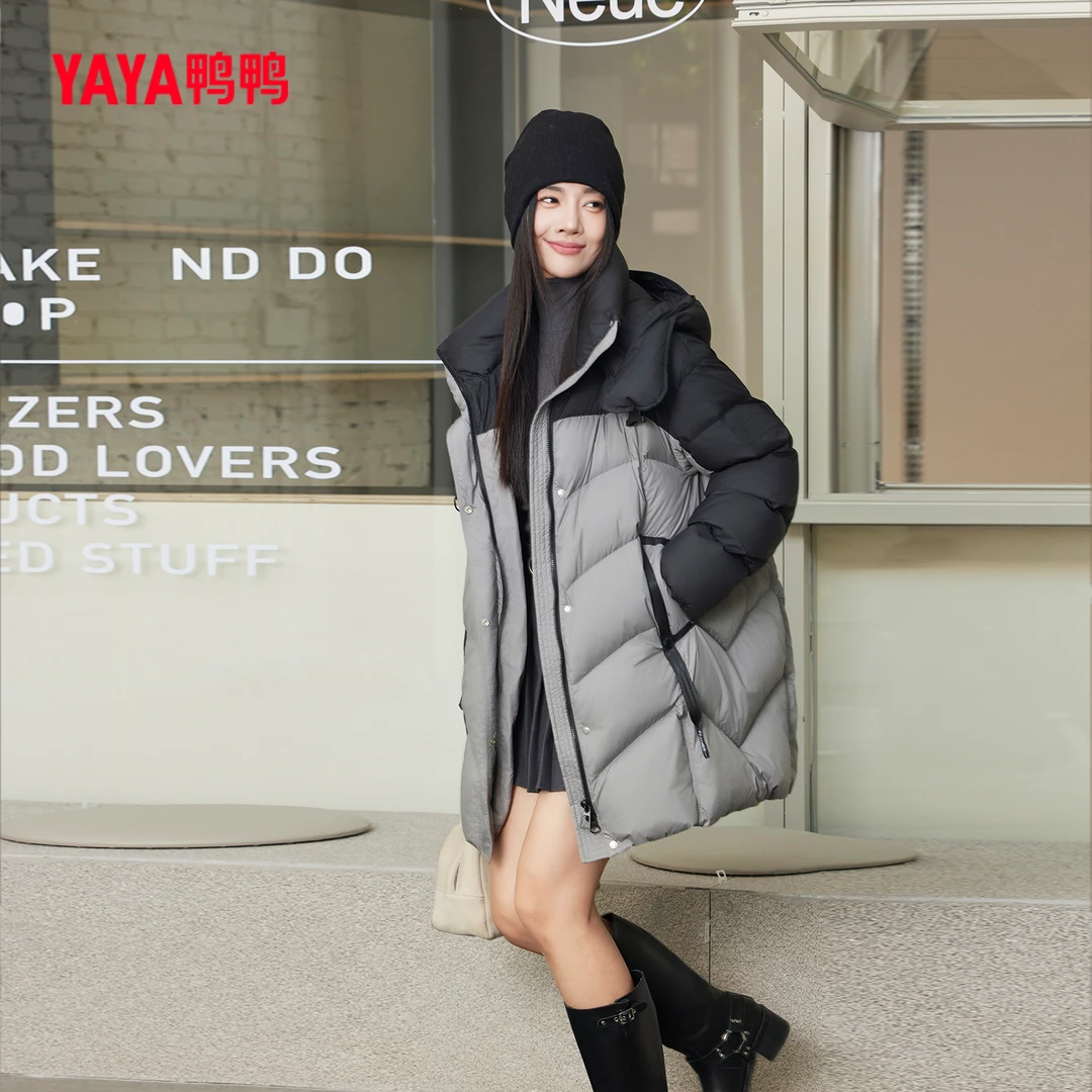 鸭鸭冬季户外保暖女士鸭绒中长款休闲百搭加厚羽绒服-TXS