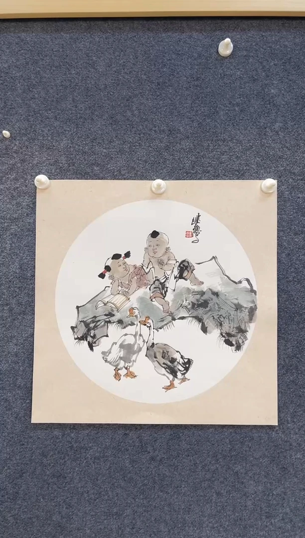 国画6686姚建G读书三尺斗方卡纸