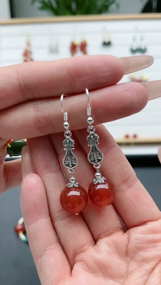 【闪购商品】南红玛瑙耳饰银S925镶嵌375