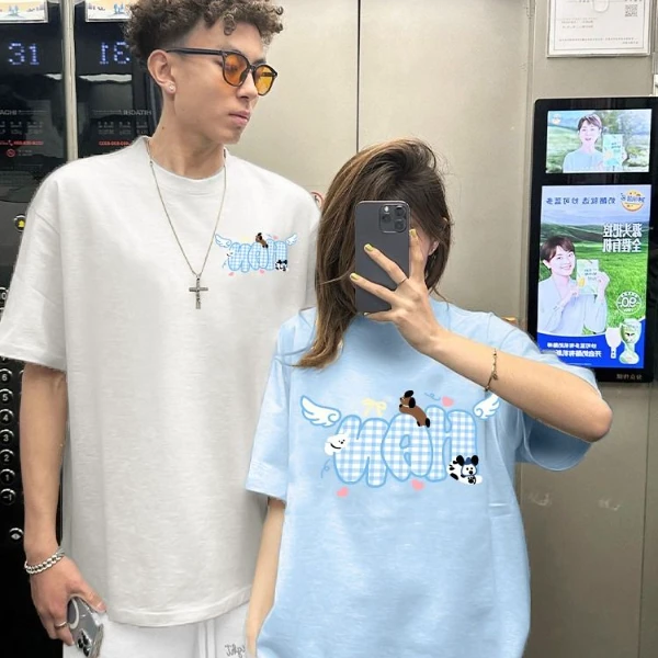 情侣装夏天款一男一女情侣短袖t恤2025新款爆款宽松纯棉T恤高级感