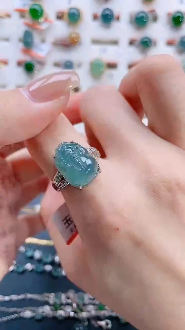 银S925镶嵌戒指翡翠天然翡翠