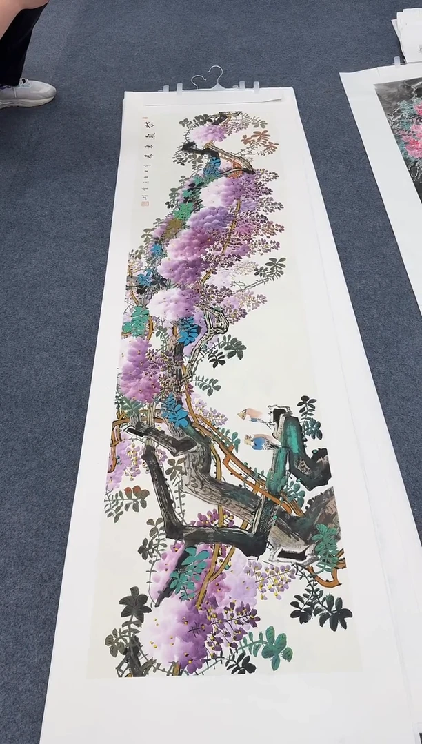 国画紫藤手绘作品