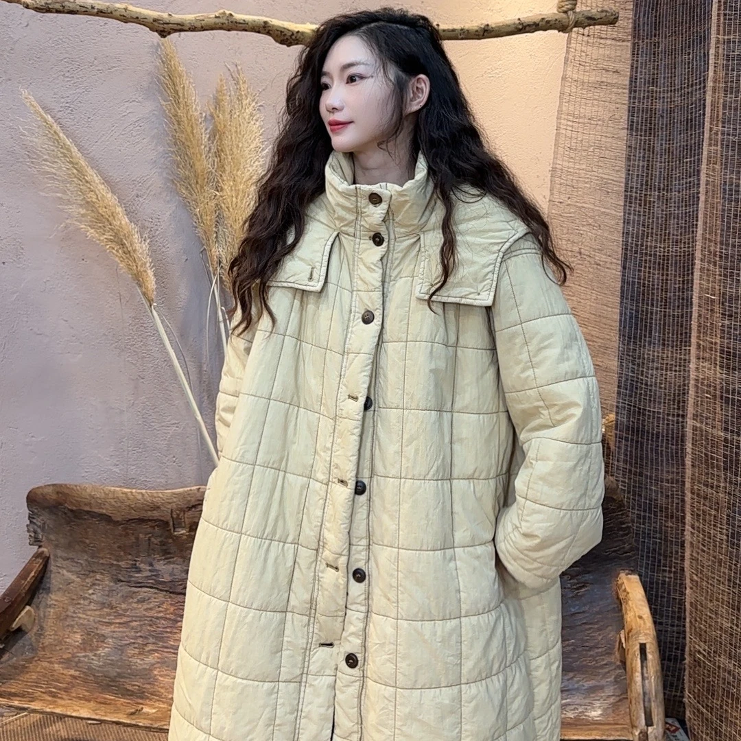 特价2410721忆古朴拙冬季高品纯棉中长款棉衣文艺连帽保暖棉服