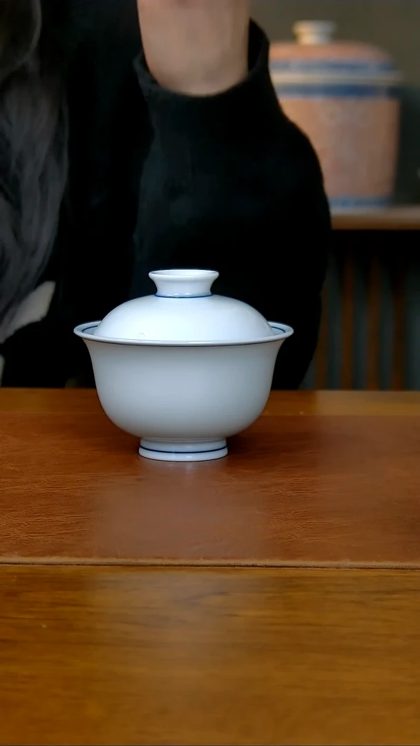 【闪购商品】陶瓷白胎两才盖碗（柴窑）