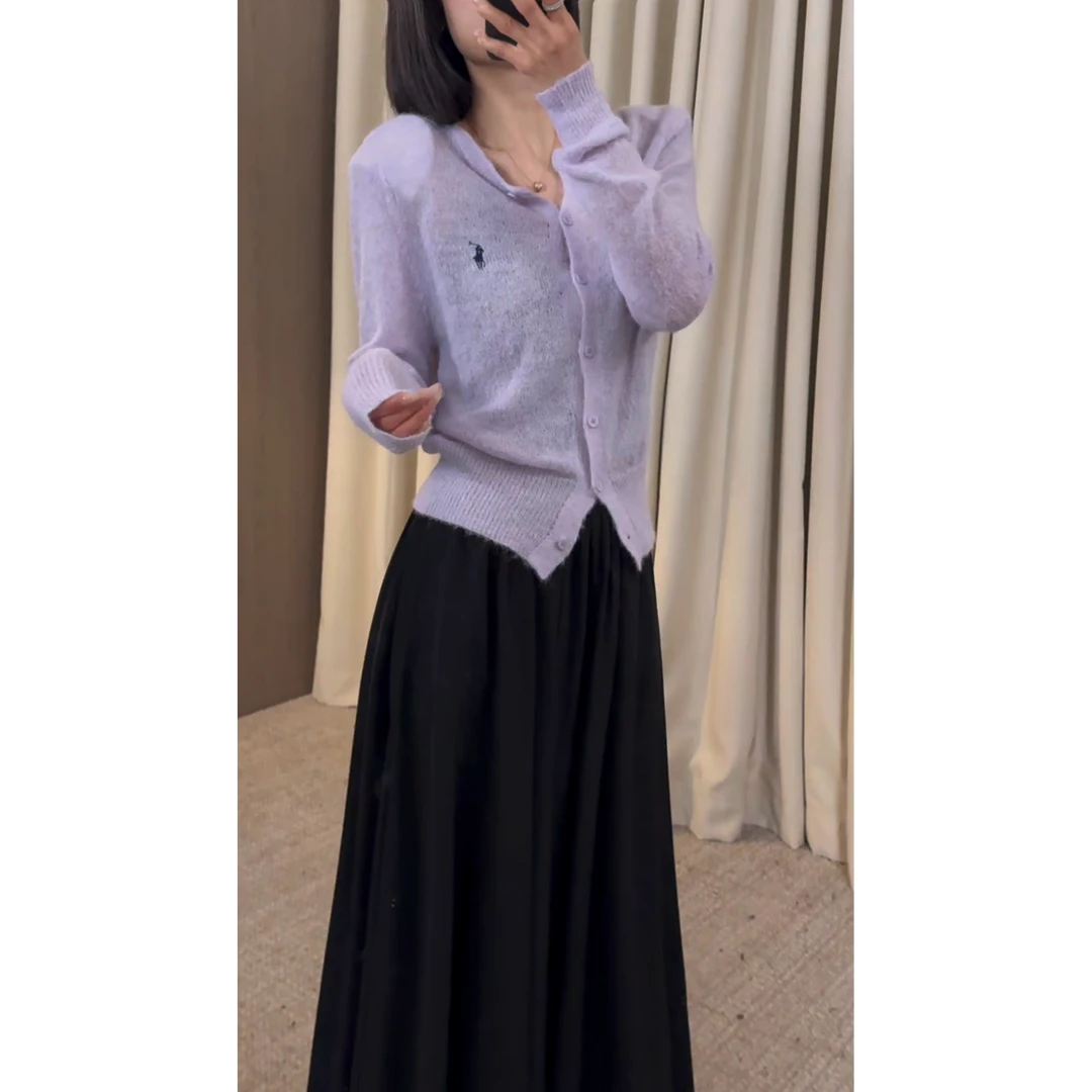 【ZZ严选】068马海毛小马刺绣针织开衫女早春季小众毛衣