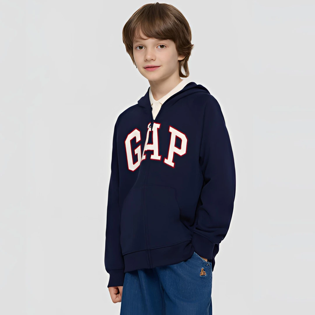 Gap男女童2025秋新款logo毛圈布宽松连帽衫儿童装卫衣外套830349