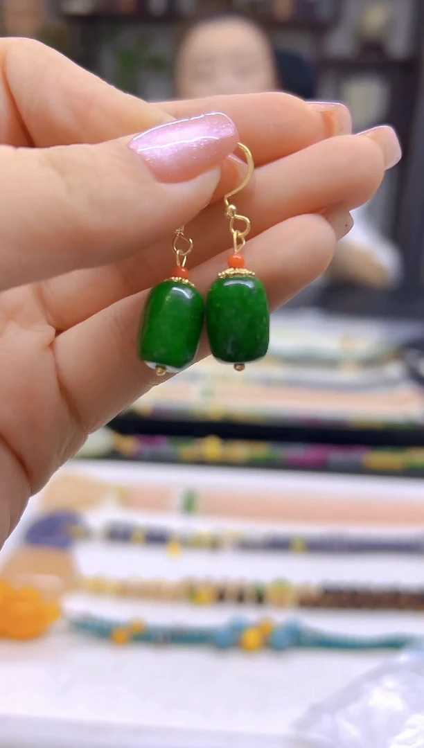 翡翠14K金镶嵌耳饰DIY款E772