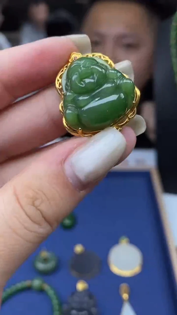 吊坠(不含链)18K金镶嵌和田玉多样性发其一-吊坠-D10034