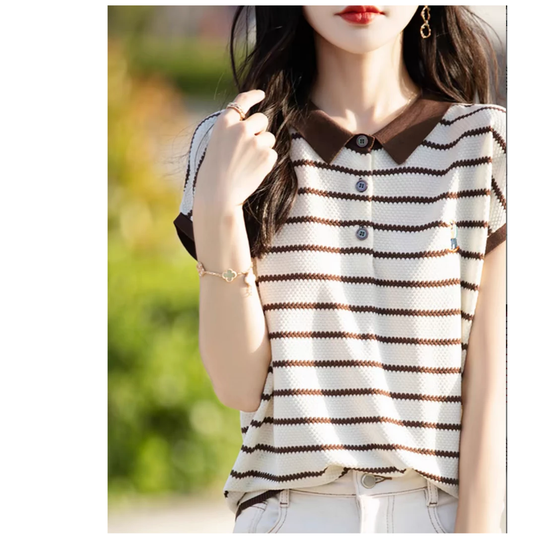 【龙老师身上同款】ZC2431条纹撞色刺绣小熊针织衫